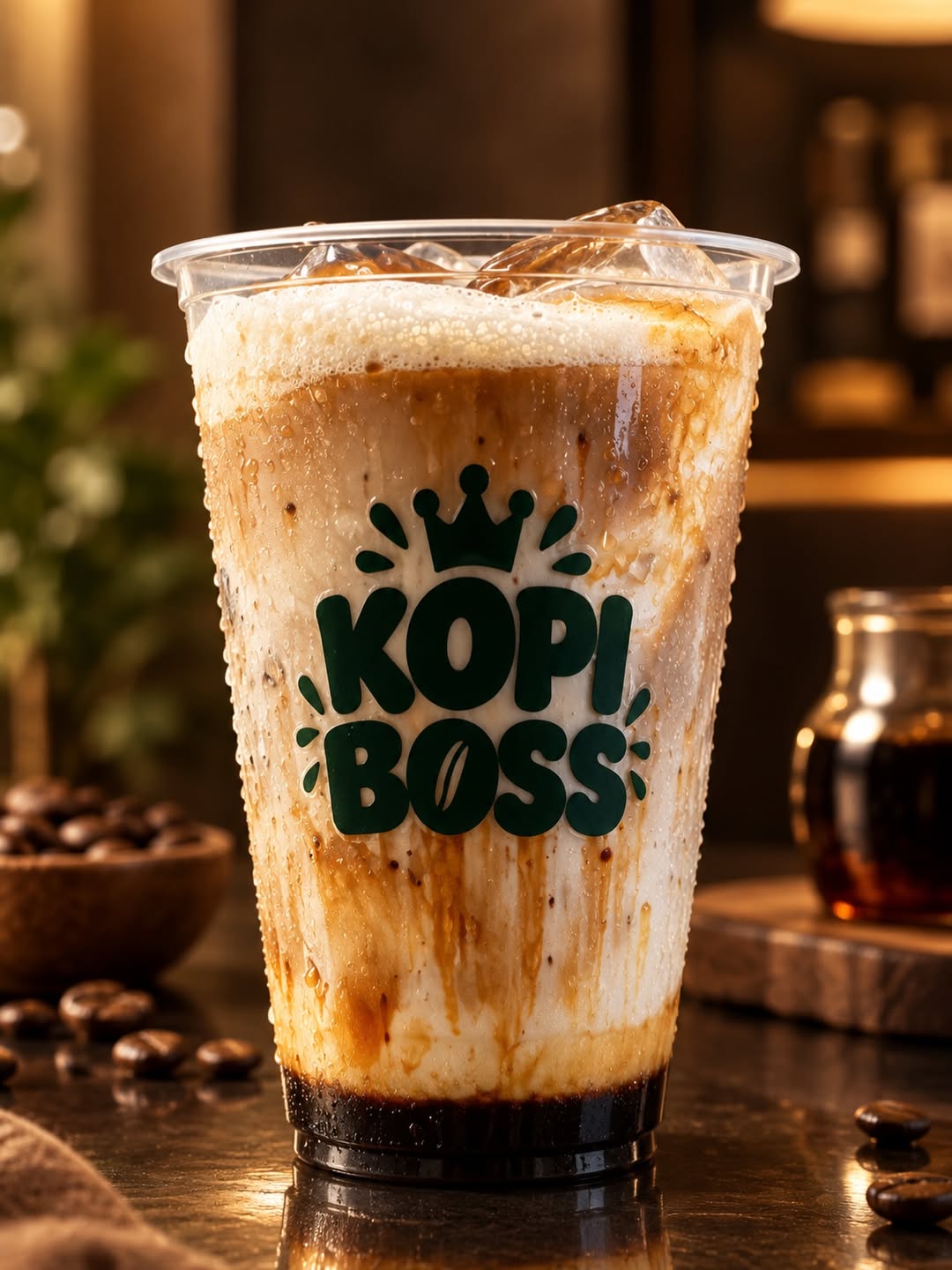 Es kopi susu gula aren dalam cup Kopi Boss